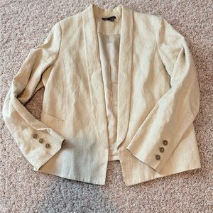 Vince Women's Tan Lightweight Linen
Blend Open Blazer Jacket Size 12